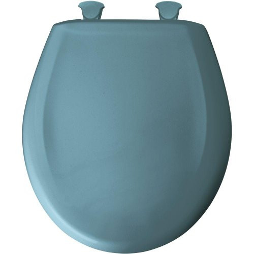 Bemis B200SLOWT064 Round Plastic Toilet Seat in Regency Blue with STA-TITE, Easy-Clean & Change and Whisper-Close Hinge