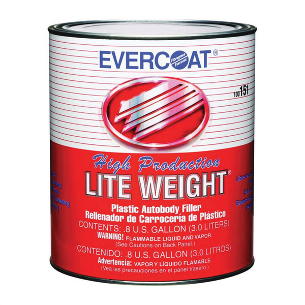 Fibre glass Evercoat LITE WEIGHT 100151 High Production Plastic Body Filler, 3 L Can, Gray, Paste