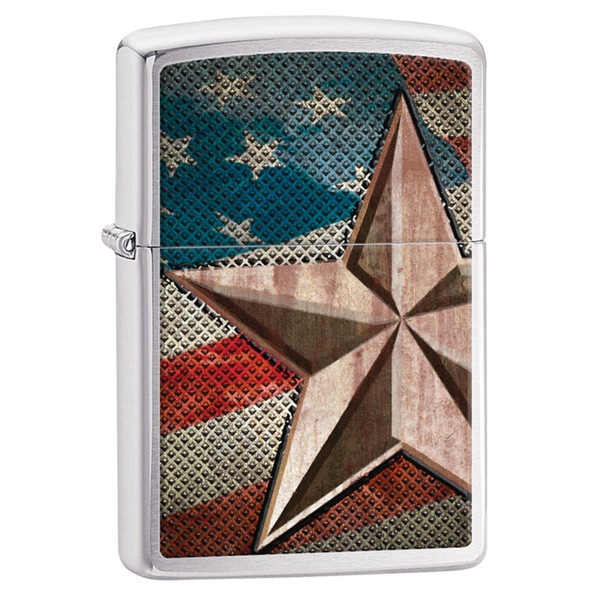Zippo ZIP28653 Patriotic Retro Star Brushed Chrome Lighter