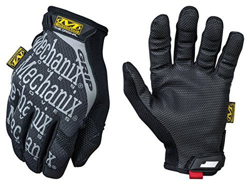 MECHNX MECMGG-05-008 MECHNX Small Black The Original Grip Full Finger Synthetic Leather Mechanics Gloves With Hook And Loop Cuff, Reinforcement Panels