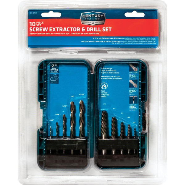 CENTURY DRILL & TOOL 88710 10 Piece Screw Extractor And Drill Bit Set