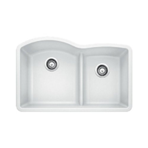 Blanco B441593  Diamond 1.75 Low Divide Under Mount Double Bowl Kitchen Sink, Large, White