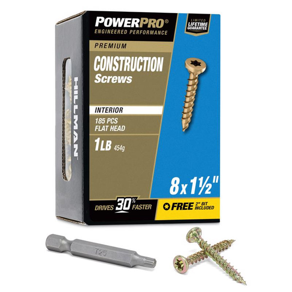 WD SCREW 8X1.5" STR 1# HILLMAN Power Pro No. 8 X 1-1/2 in. L Star Coarse Wood Screws 185 pk