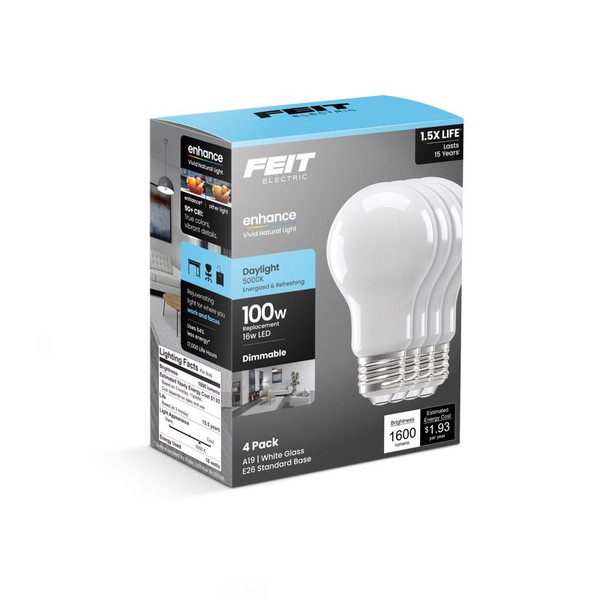 FT LED A19 DL 100W 4PK Feit A19 E26 (Medium) LED Bulb Daylight 100 Watt Equivalence 4 pk