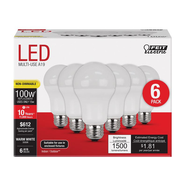 BULB LED A19 WW 16W 6PK