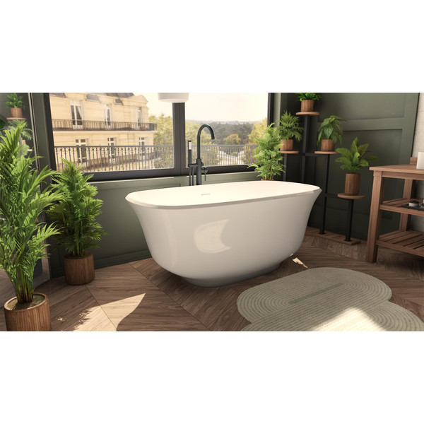 DreamLine Elegance 59" x 31" Freestanding Acrylic Soaking Bathtub, Brushed Brass Drain