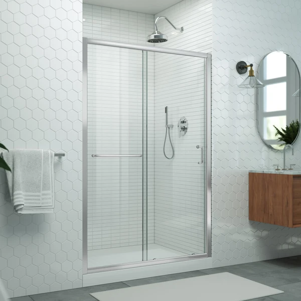 DreamLine Levantine WLDR0948720-01 44-48 in. W x 72 in. H Semi-Frameless Sliding Shower Door, Clear Glass, Chrome