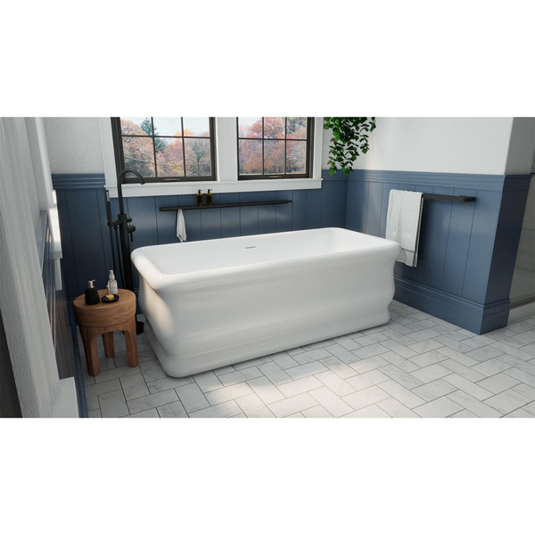 DreamLine Crest 67in Freestanding Acrylic Soaking Bathtub, White with Oil Rubbed Bronze Drain