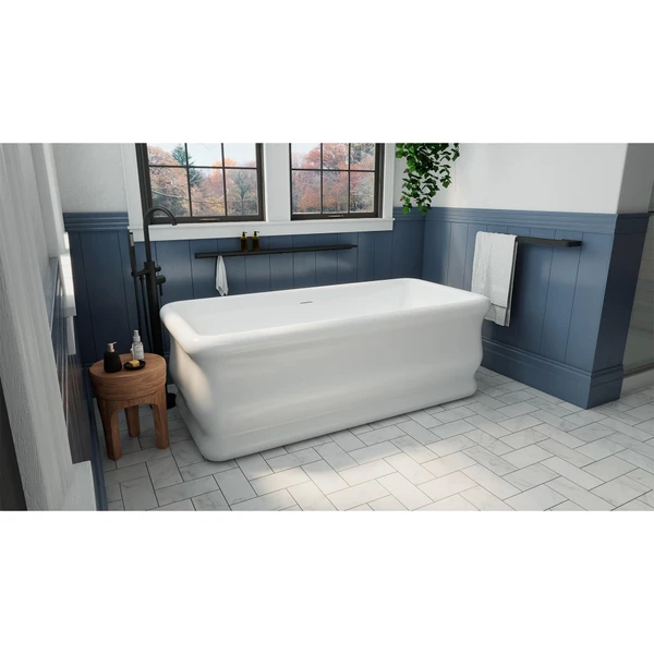 DreamLine Crest 67" Freestanding Acrylic Bathtub, White with Brushed Nickel Drain