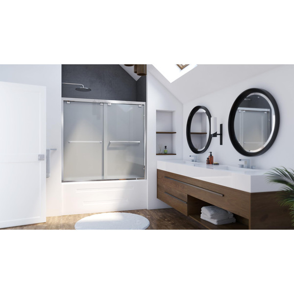 DreamLine Encore 56-60 in. W x 58 in. H Semi-Frameless Bypass Sliding Tub Door, Chrome, Frosted Glass