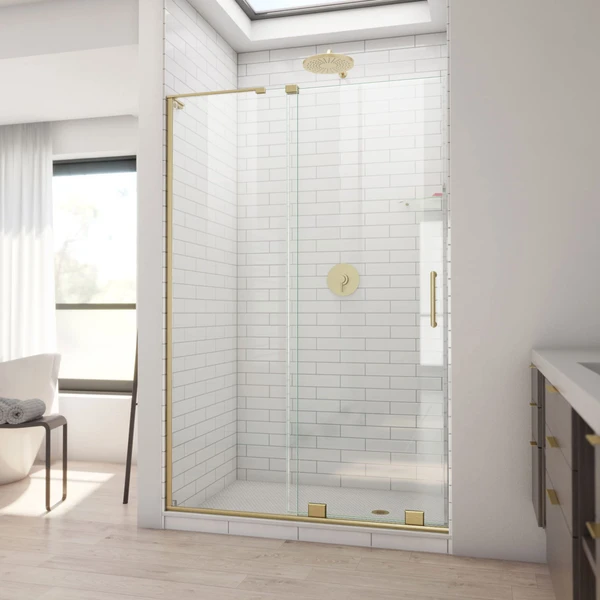 DreamLine Mirage-X 44-48 in. W x 72 in. H Frameless Sliding Shower Door, Brushed Gold