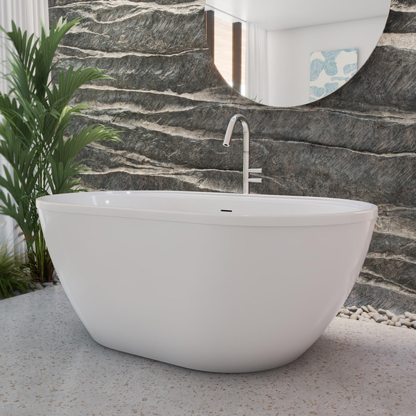 DreamLine Essence 65 3/8" Freestanding Acrylic Bathtub, Brushed Brass Drain, White