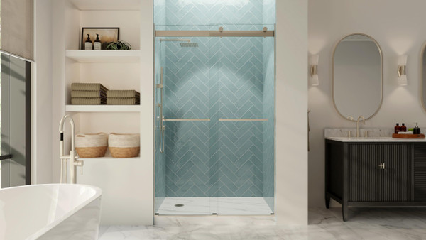 DreamLine Dexterity WLDR6348760-04 Frameless Sliding Bypass Shower Door, 44-48 in. Wide, Clear Tempered Glass