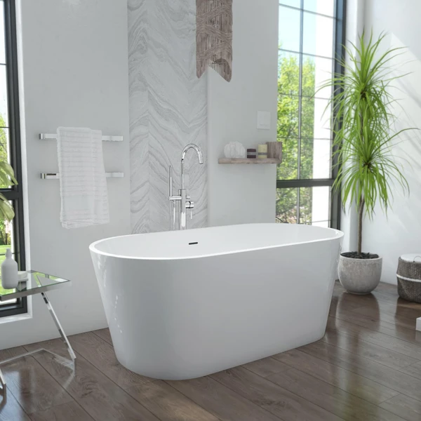 DreamLine Enigma 59" Freestanding Acrylic Bathtub with Matte Black Drain