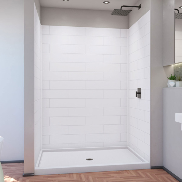 DreamLine DreamStone 42 x 60 in. White Modern Subway Shower Base and Wall Kit