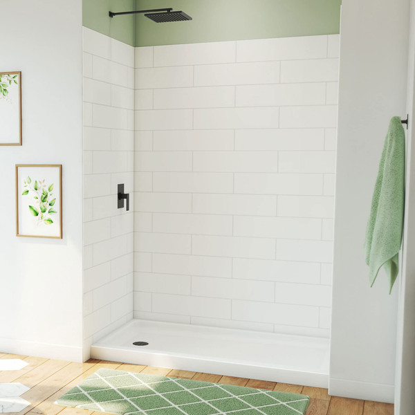 DreamLine DreamStone 32 x 60 in. White Modern Subway Shower Base and Wall Kit