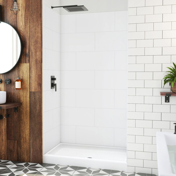 DreamLine DreamStone 32x48 in. White Subway Base and Wall Kit for Shower Systems
