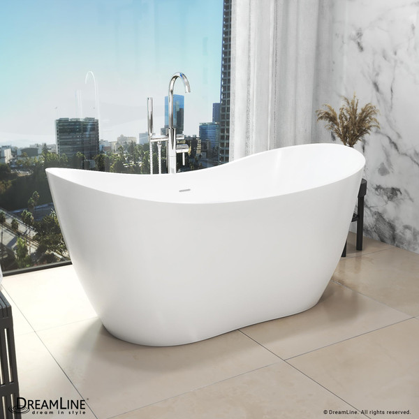 DreamLine Nile 67" Freestanding Acrylic Bathtub - White Oval Soaking Tub BTNL2867XC00