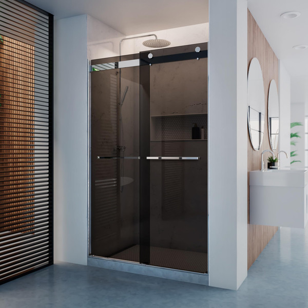 DreamLine Dexterity 44-48" W x 76" H Frameless Bypass Shower Door, Chrome & Smoke Gray Glass