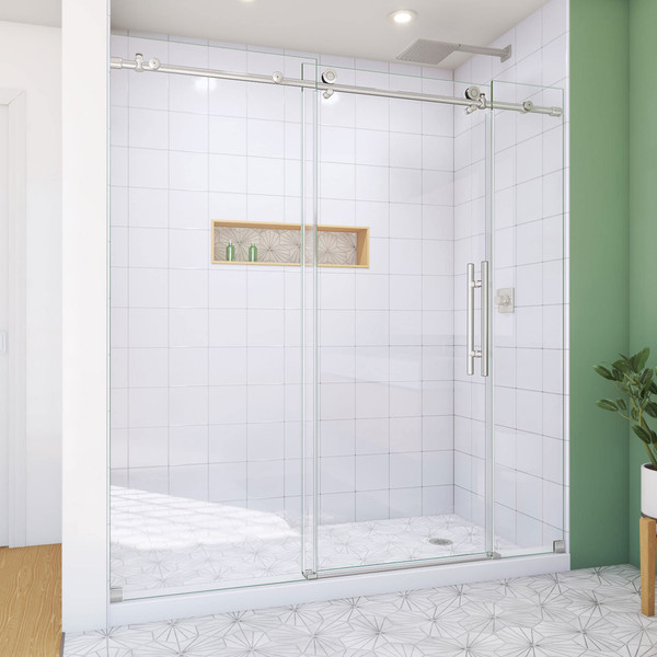 DreamLine Enigma-X 68-72 in. W x 76 in. H Clear Sliding Shower Door Brushed Stainless Steel