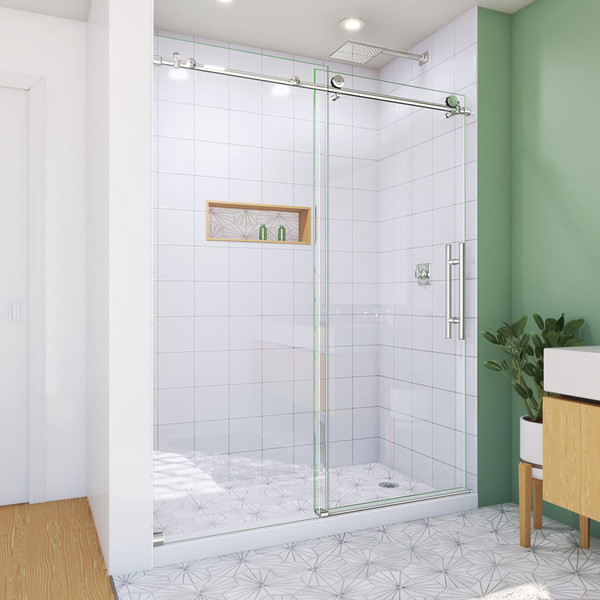 DreamLine Enigma-X 56-60 in. W x 76 in. H Clear Sliding Shower Door Polished Stainless Steel