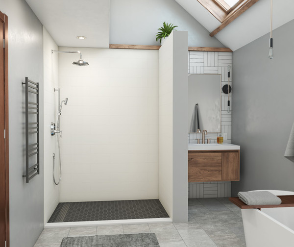 Swanstone Modern Subway Tile Glue-Up Shower Wall Kit, 34 x 42 x 96 in. White