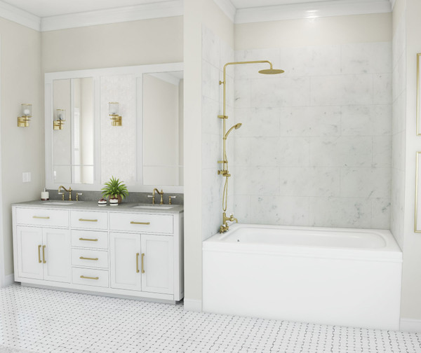 Swanstone Traditional Subway Tile Glue-Up Bathtub and Shower Wall Kit, 42x62x72, Carrara