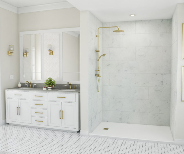 Swanstone Traditional Subway Tile Glue-Up Shower Wall Kit 36x50x96 Carrara