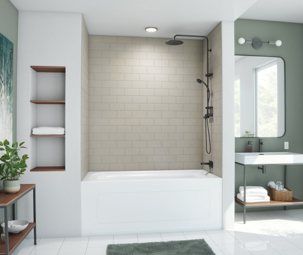 Swanstone Metro Subway Tile Glue-Up Bathtub and Shower Wall Kit, 34" x 50" x 72", Limestone