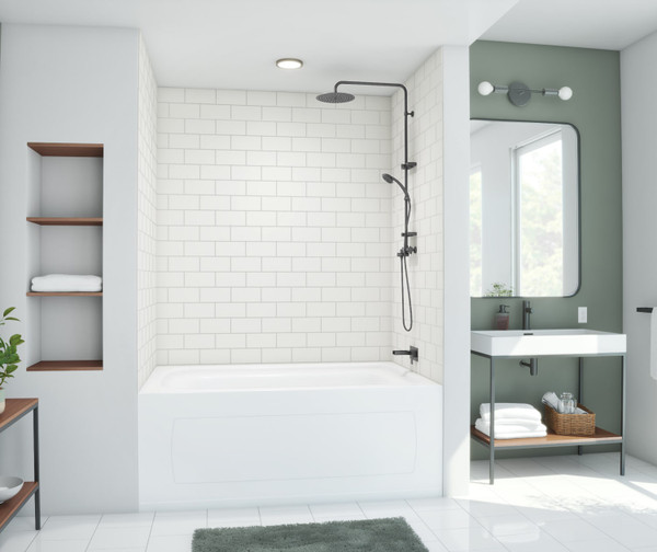 Swanstone Metro Subway Tile Glue-Up Bathtub and Shower Wall Kit 42x62x72 White