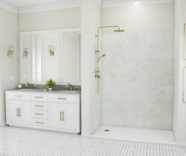 Swanstone Traditional Subway Tile Glue-Up Shower Wall Kit 30x62x84 Carrara