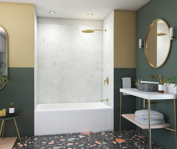 Swanstone Smooth Glue-Up Bathtub and Shower Wall Kit, 36 x 50 x 72, Carrara