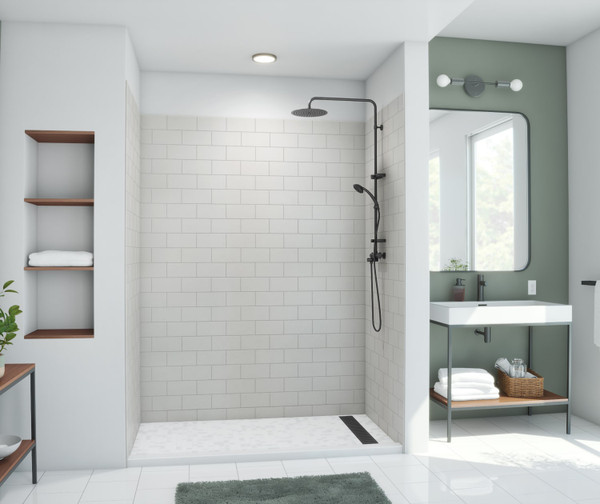 Swanstone Metro Subway Tile Glue-Up Shower Wall Kit 36x50x84 Birch MTMK843650
