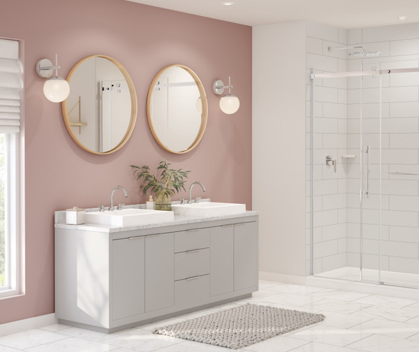 Swanstone Modern Subway Tile Glue-Up Shower Wall Kit 34x50x84 Birch
