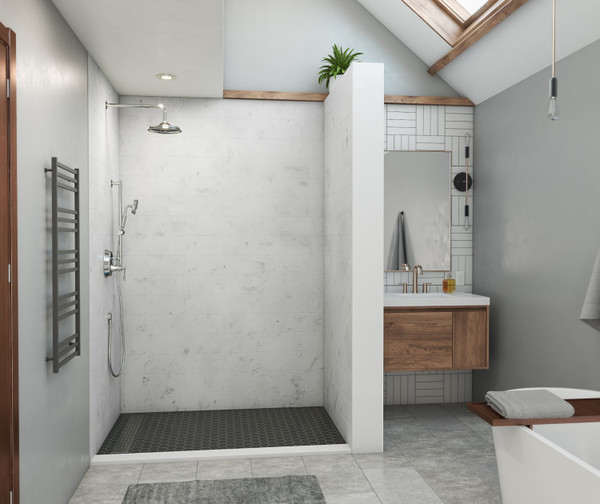 Swanstone Modern Subway Tile Glue-Up Shower Wall Kit, 42x62x96, Carrara