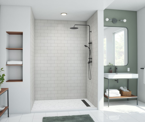 Swanstone Metro Subway Tile Glue-Up Shower Wall Kit 42x62x96 in Birch