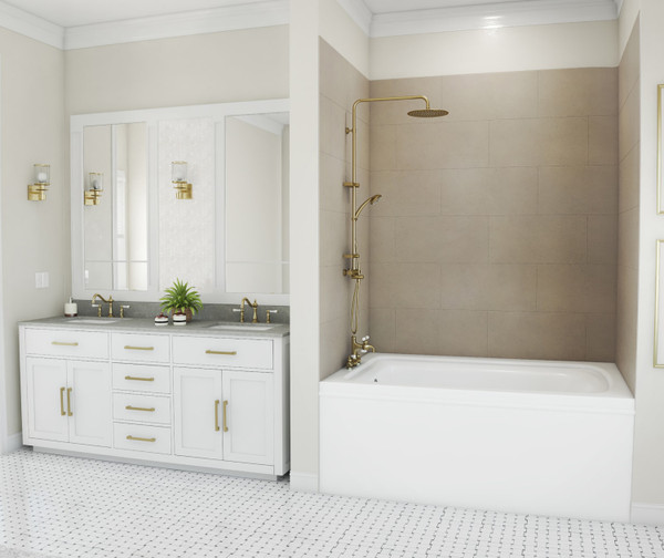 Swanstone Traditional Subway Tile Glue-Up Bathtub & Shower Wall Kit 42x62x72 Limestone