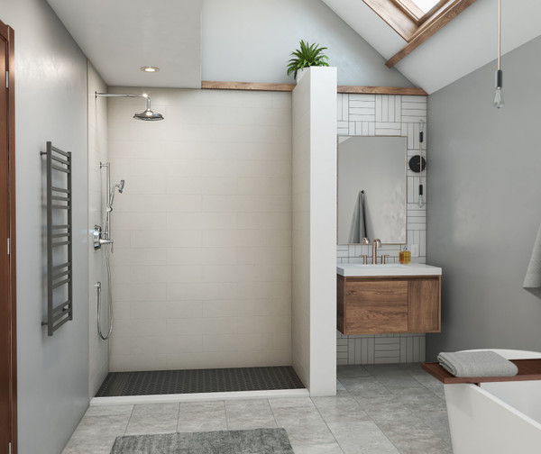Swanstone Modern Subway Tile Glue-Up Shower Wall Kit 32x62x96 Birch