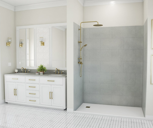 Swanstone Traditional Subway Tile Glue-Up Shower Wall Kit 36x62x84 Ash Gray