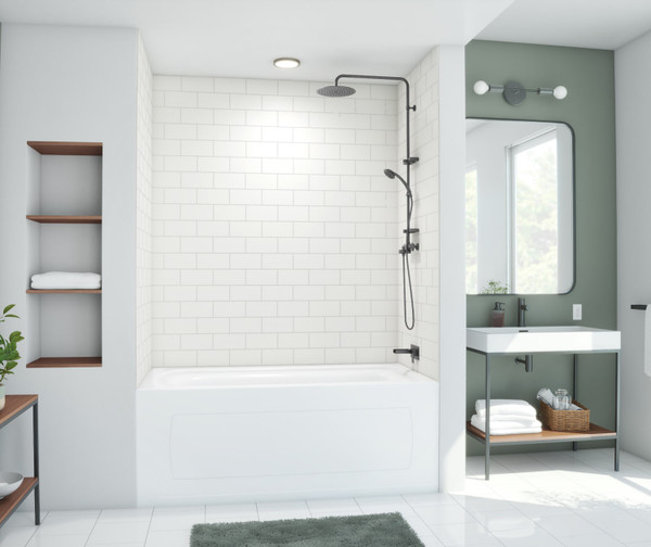 Swanstone Metro Subway Tile Glue-Up Bathtub and Shower Wall Kit 36x36x72 White