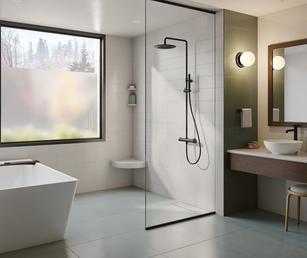 Swanstone Modern Subway Tile Glue-Up Bathtub & Shower Single Wall Panel 62 x 84 Mountain Mist