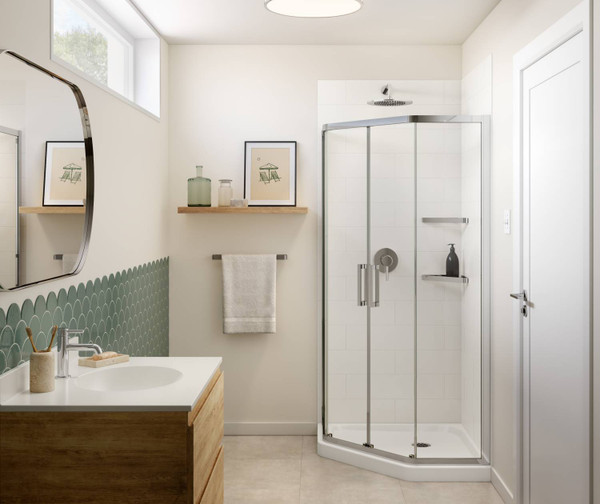 Swanstone Modern Subway Tile 36 x 96 Glue-Up Bathtub and Shower Wall Panel, Coastal Sands