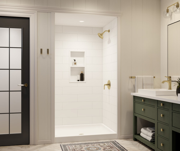 Swanstone Modern Subway Tile Glue-Up Shower Wall Kit, 36 x 36 x 96 Inches, White
