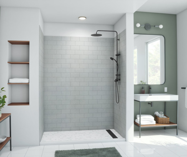 Swanstone Metro Subway Tile Glue up Bathtub and Shower Wall Kit 30x62x84 Ash Gray
