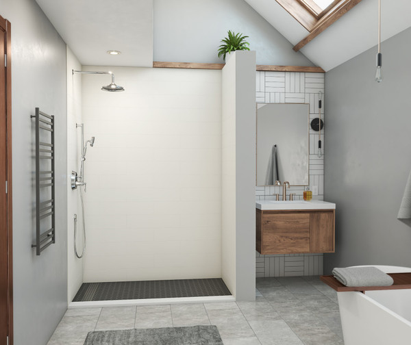 Swanstone Modern Subway Tile Glue-Up Shower Wall Kit 30x62x96 White