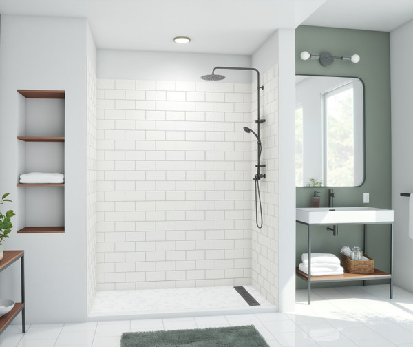 Swanstone Metro Subway Tile Glue-Up Shower Wall Kit 36 x 50 x 84 White