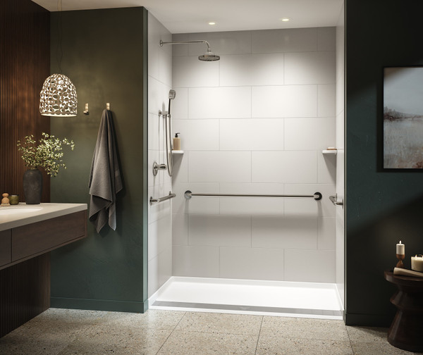 Swanstone Traditional Subway Tile Glue-Up Shower Wall Kit 36x62x96 Mountain Mist