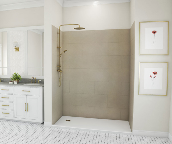 Swanstone Traditional Subway Tile Glue-Up Shower Wall Kit, 36x36x84, Limestone