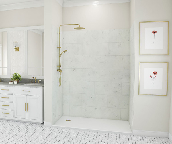 Swanstone Traditional Subway Tile Glue-Up Shower Wall Kit 36x36x84 Carrara
