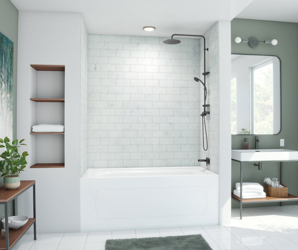 Swanstone Metro Subway Tile Glue-Up Bathtub and Shower Wall Kit, 34x50x72, Carrara